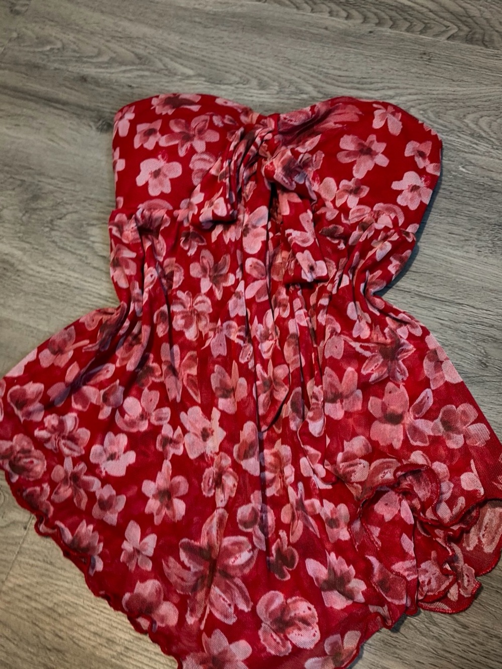 Red Floral Strapless Women's Top